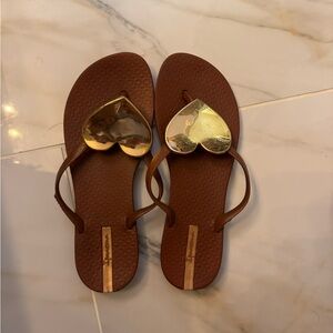 Ipanema Brown Sandals with Gold Heart Accent